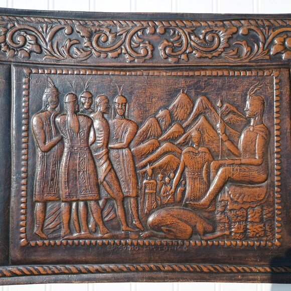 Angel Pazmino Tooled Leather Chair Seat Replacement Part Episodio Historico Vtg - Picture 5 of 16